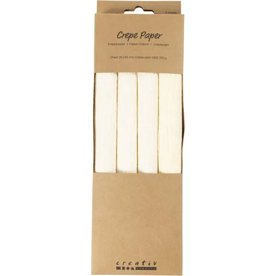 Crepepapir 25x60 cm 180% stræk 105 g Off White – 4 ark