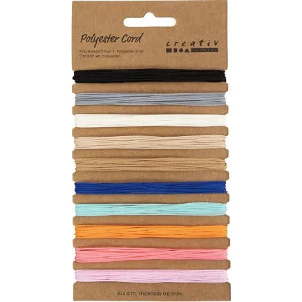 Polyester snor 0,6 mm, assorterede farver, 104 m