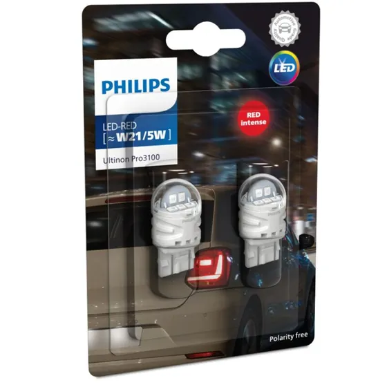 Philips Ultinon Pro3100 W21/5W LED 12V – Rød (2 stk.)