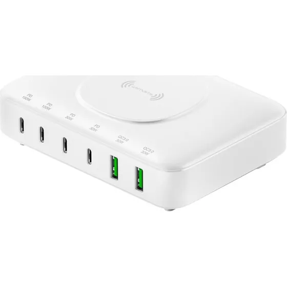 4smarts 7-i-1 100W trdls opladningsstation, hvid