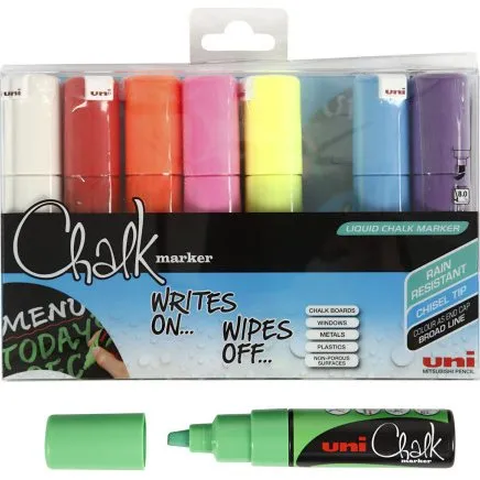 Uni Chalk Marker 8 mm, 8 stk. assorterede farver