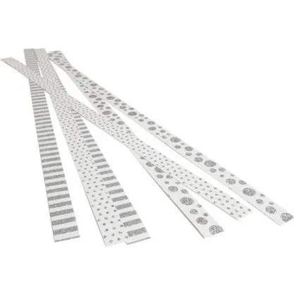 Paper Line Selvklæbende Strimler Hvid m. Sølvmotiver 15x420 mm (6 stk)