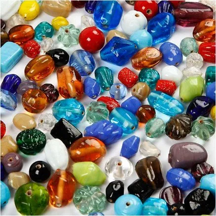 Glasperlemix 7-18 mm, hul 1 mm, assorterede farver, 1000 g