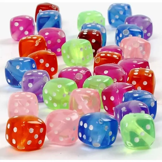 Terningmix 7x7 mm hul 1,5 mm  125 ml farverige plastperler