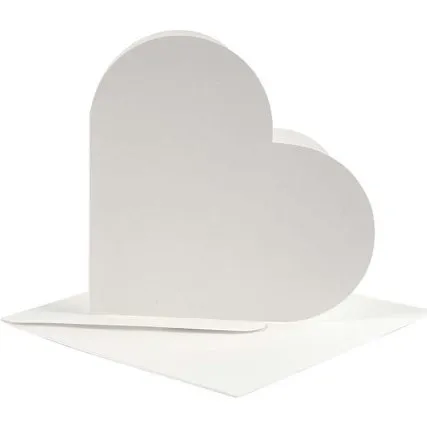 Hjertekort rhvid 12,5x12,5 cm med kuvert, 10 st