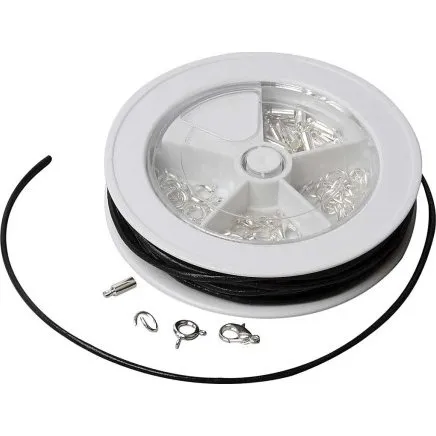 Smykke Startsæt lædersnøre sort - forsølvet (1 sæt)