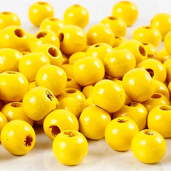 Uden brand Træperler ø 8 mm hul 2 mm, gul – 80 stk (15 g)