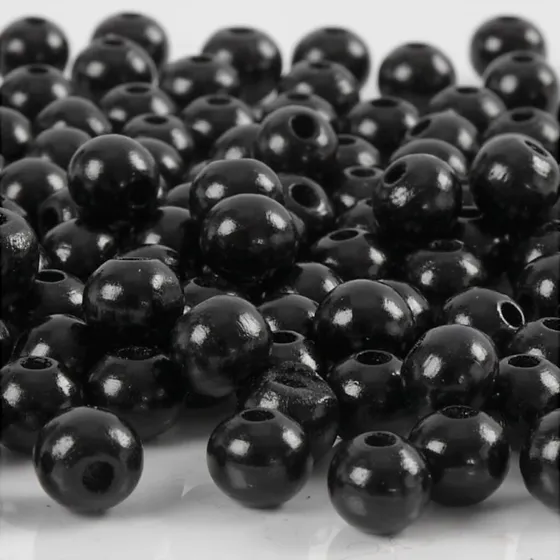 UdenMærke Træperler Ø8 mm hul 2 mm – sort, 80 stk