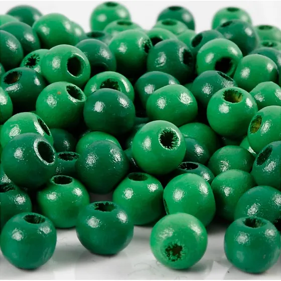 Træperler - 8 mm, hul 2 mm, grøn, 15 g (80 stk)