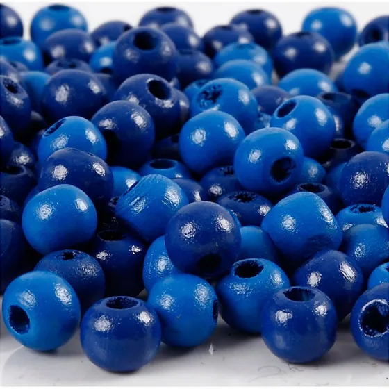 Træperler ø 8 mm, hul 2 mm blå – 80 stk (15 g)