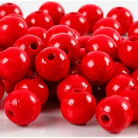 Træperler 10 mm, hul 3 mm – rød, 20 g