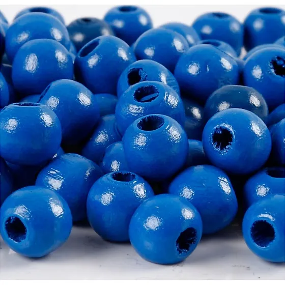 Træperler ø10 mm hul 3 mm - blå, 20 g