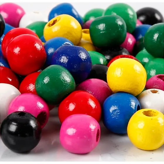 Træperler mix ø12 mm, hul 3 mm – 22 g