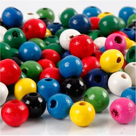 Træperlemix ø8 mm hul 2 mm assorterede farver, 200 g
