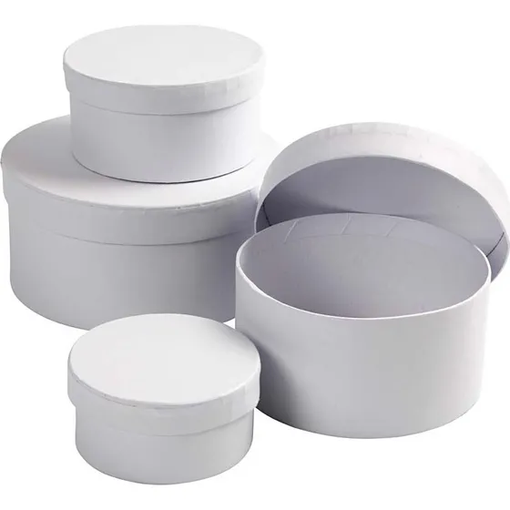 Creativ Company Runde æsker 4 stk, H 4+5+6+7 cm, Ø 8+10+12+14 cm - Hvid