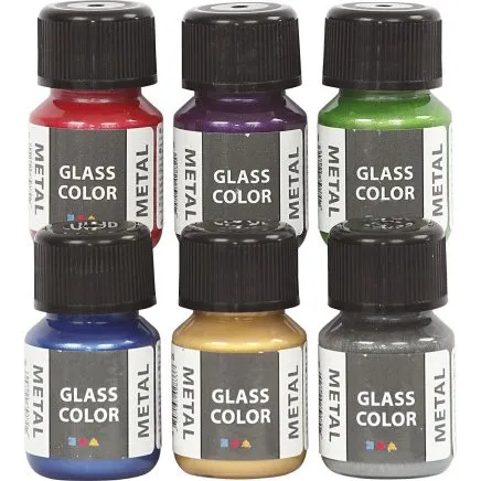 Glass Color Metal 6x30 ml – glasmaling metallic, 6 farver