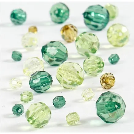 Harmoni Facetperlemix 4–12 mm, grøn glitter, 45 g