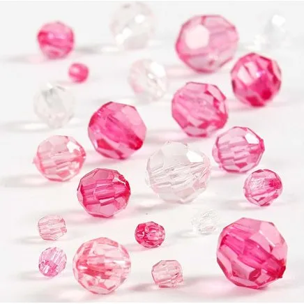 Harmoni Facetperlemix 4-12 mm, hul 1-2,5 mm, pink 45 g