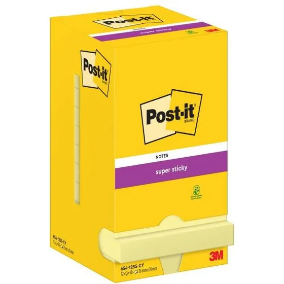Post-it Super Sticky Notes 654-12SS-C 76x76 mm Canary gul (12 stk)