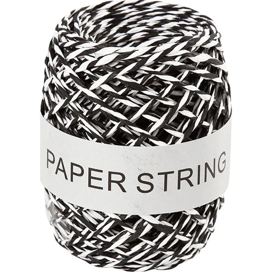 Papirsnor 1 mm, sort/hvid  50 m