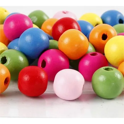 Træperlemix 12 mm, hul 2,5–3 mm, 500 g (assorterede farver)