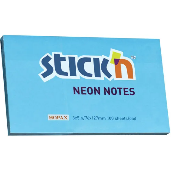 Stick'n Notes Neon blå 75x127 mm, 100 ark