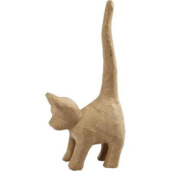 Håndlavet papmaché kat, 28 x 12 cm, 1 stk.