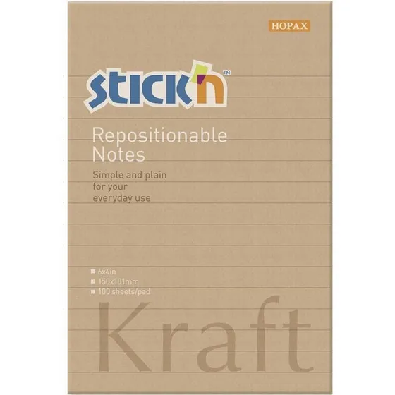 Stick'N Kraftblock selvklæbende notes 150x101 mm, brun (6 x 100)