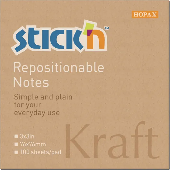 Stick'N Kraftblock notes 76x76 mm brun genbrug 12x100