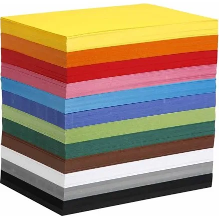 Kulørt karton A4 180 g – 1200 ark, assorterede farver