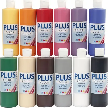 Plus Color Hobbymaling 12x250 ml - Standardfarver