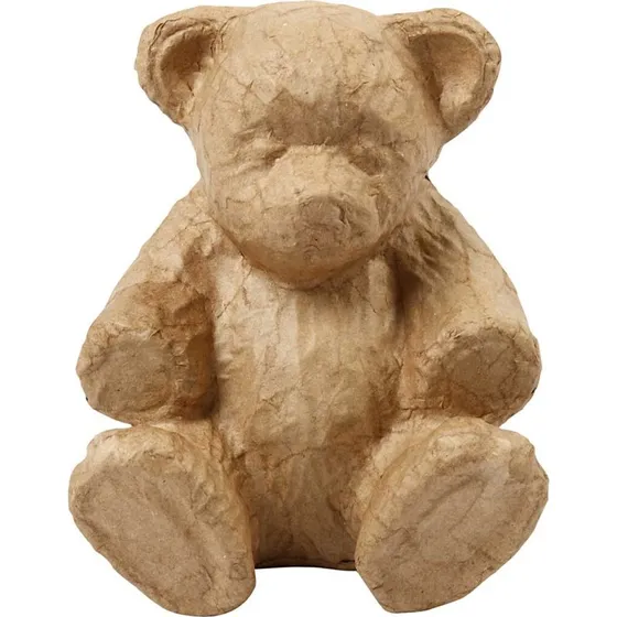 Håndlavet papmaché-bamse bjørn, H 18 cm L 15 cm