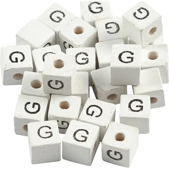 Bogstav Perler Træ G 8x8 mm Hvid 25 stk
