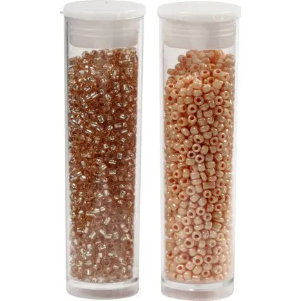 Rocaiperler 1,7 mm (15/0) - fersken & lys fersken, 2x7 g