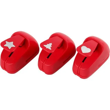 Stansejern sæt 3 stk - stjerne/hjerte/juletræ 16 mm, rød