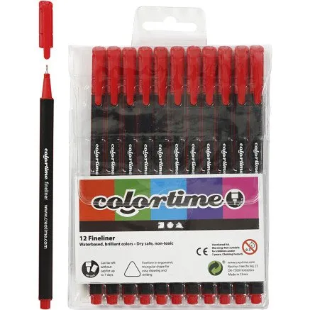 Colortime Fineliner 0,60,7 mm rd, 12 stk.