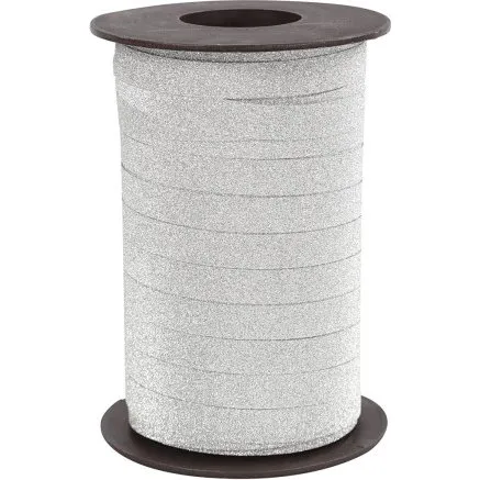 Gavebånd 10 mm glitter sølv, 100 m
