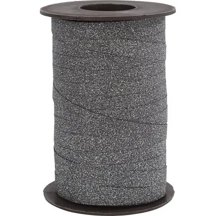 Gavebånd 10 mm glitter, sort - 100 m