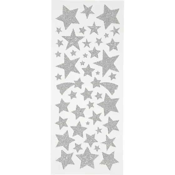 Stjerne Klistermærker - Glimmer Sølv, 2 ark