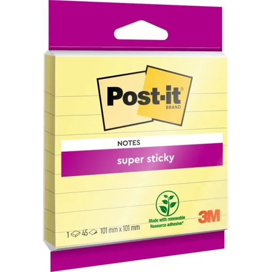 Post-it Super Sticky linjeret 101x101 mm gul, 45 ark
