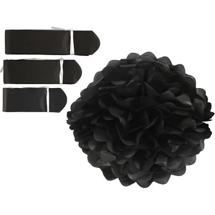 Papirpomponer 20/24/30 cm 16 g - Sort, 3 stk.