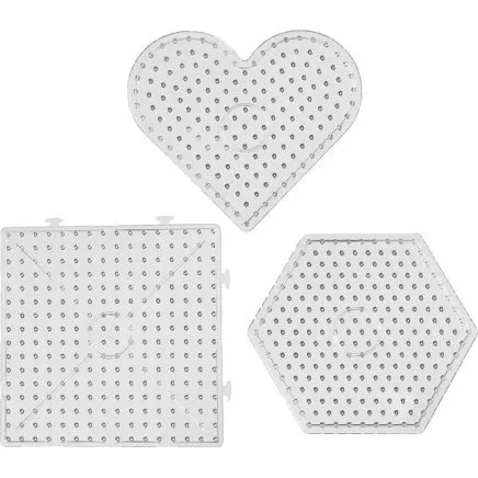 JUMBO Perlepladesæt klar 6 stk – hjerte/hexagon/firkant 15–17,5 cm