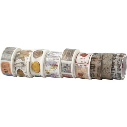 Washi Masking Tape, 9 ruller – B 15/25 mm, L 3/5 m