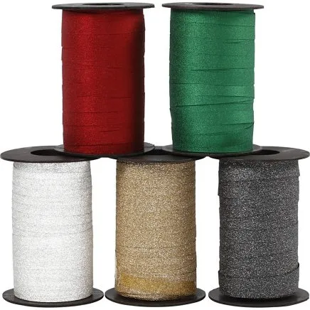 Gavebånd 10 mm glitter, assorterede farver, 5x100 m