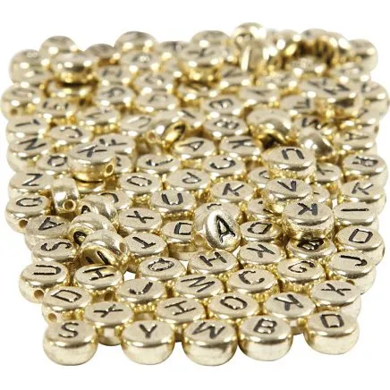Bogstavperler Ø7 mm, hul 1 mm, guld – 165 g