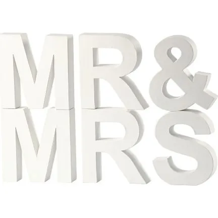 MR & MRS bogstaver, hvidt pap H17,5 cm (st)
