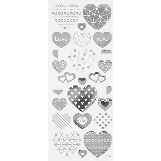 Hjerte Klistermærker Sølv 10x24 cm - 1 ark