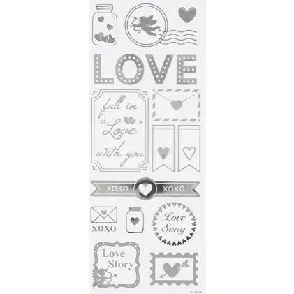 Stickers Love, ark 10x24 cm - sølv
