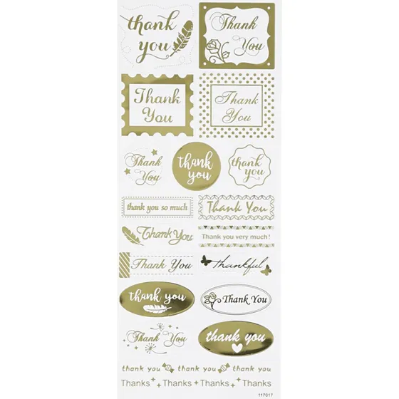 Thank You - Klistermærker guld 10x24 cm (1 ark)