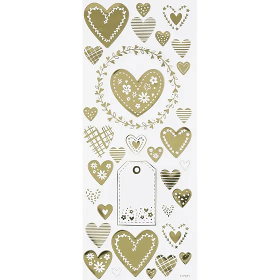 Hjerte Klistermærker - Guld (ark 10x24 cm)